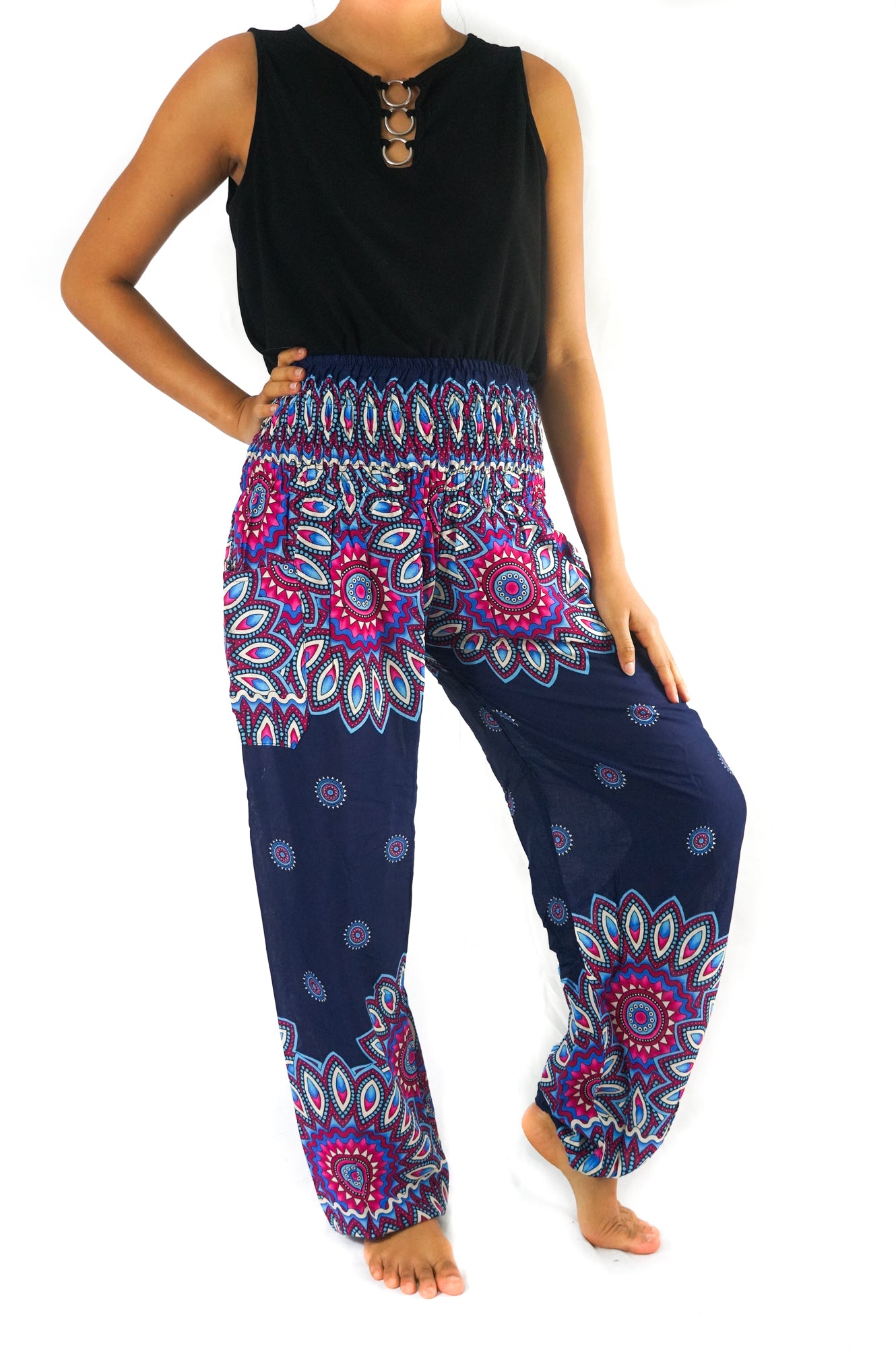 Blue FLORAL MANDALA Women Boho & Hippie Harem Pants