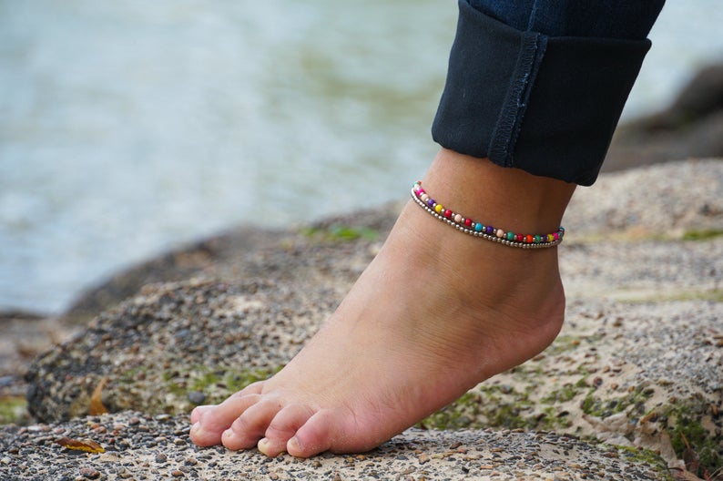 Fancy Dual Band Boho Silver Anklet - Bracelets & Anklets