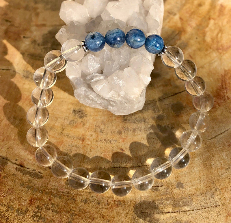 Blue Kyanite & Crystal Quartz Stretch Bracelet! Genuine Stones!