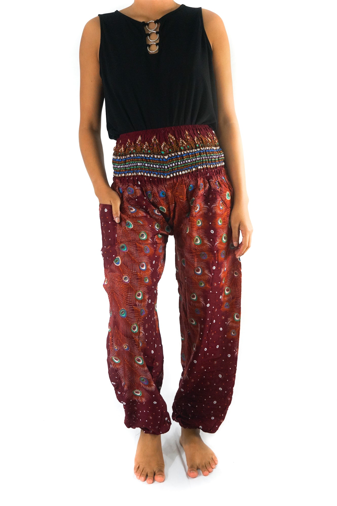 Burgundy PEACOCK Women Boho & Hippie Harem Pants