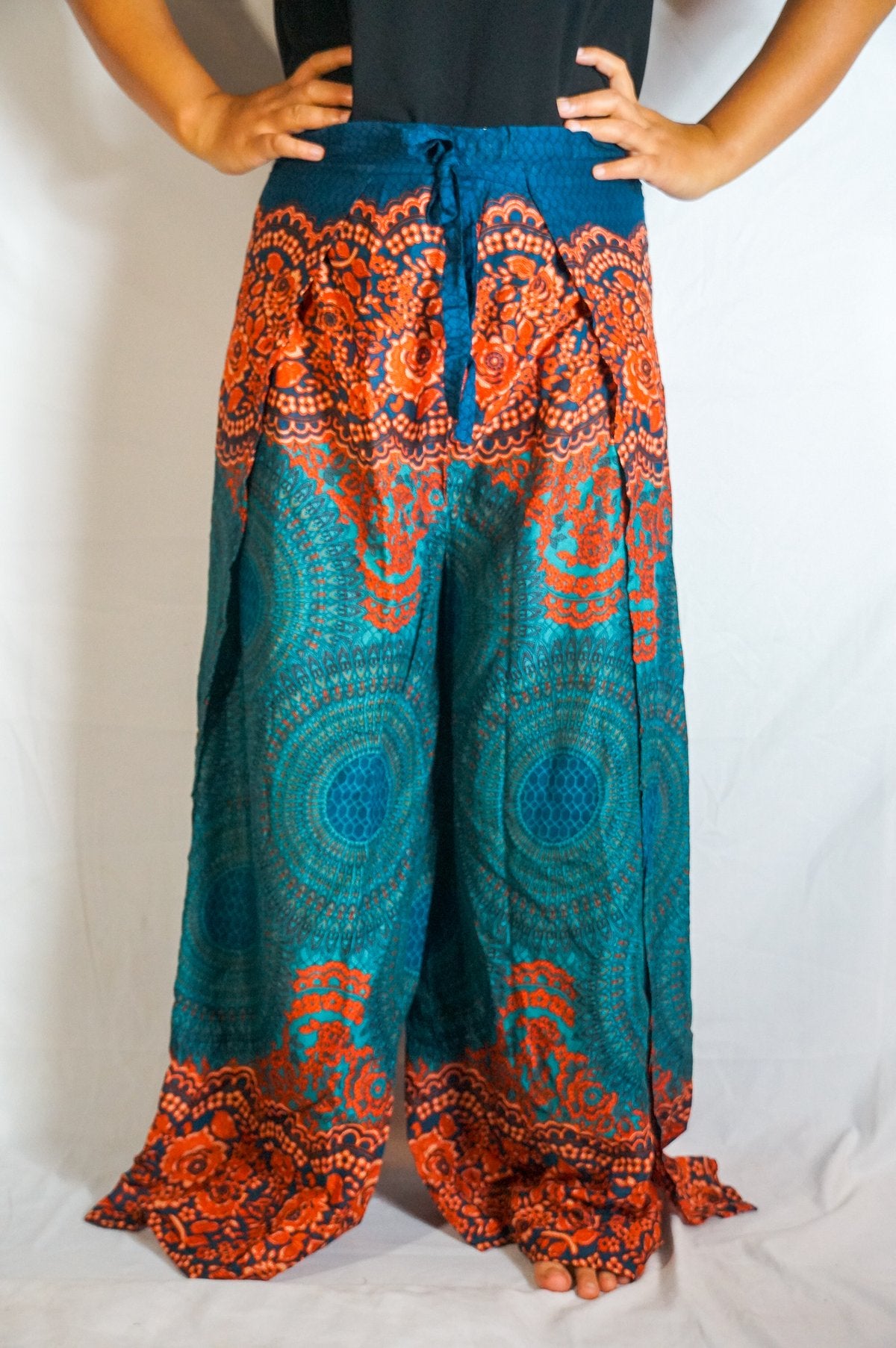 Teal Palazzo Wrap Pants, Hippie & Boho Style