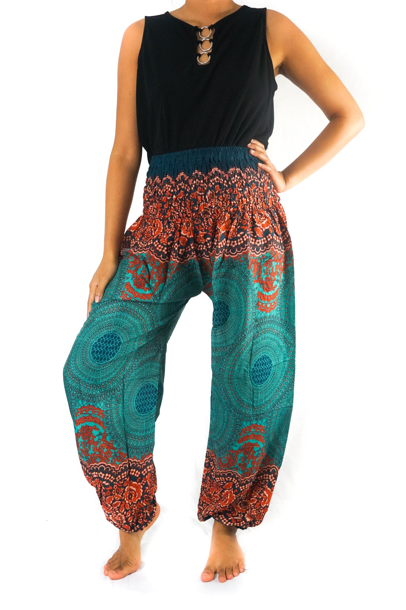 Teal orange MANDALA Women Boho & Hippie Harem Pants