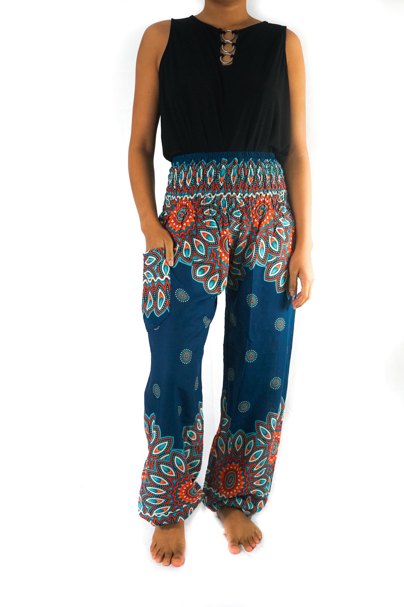 Teal FLORAL MANDALA Women Boho & Hippie Harem Pants