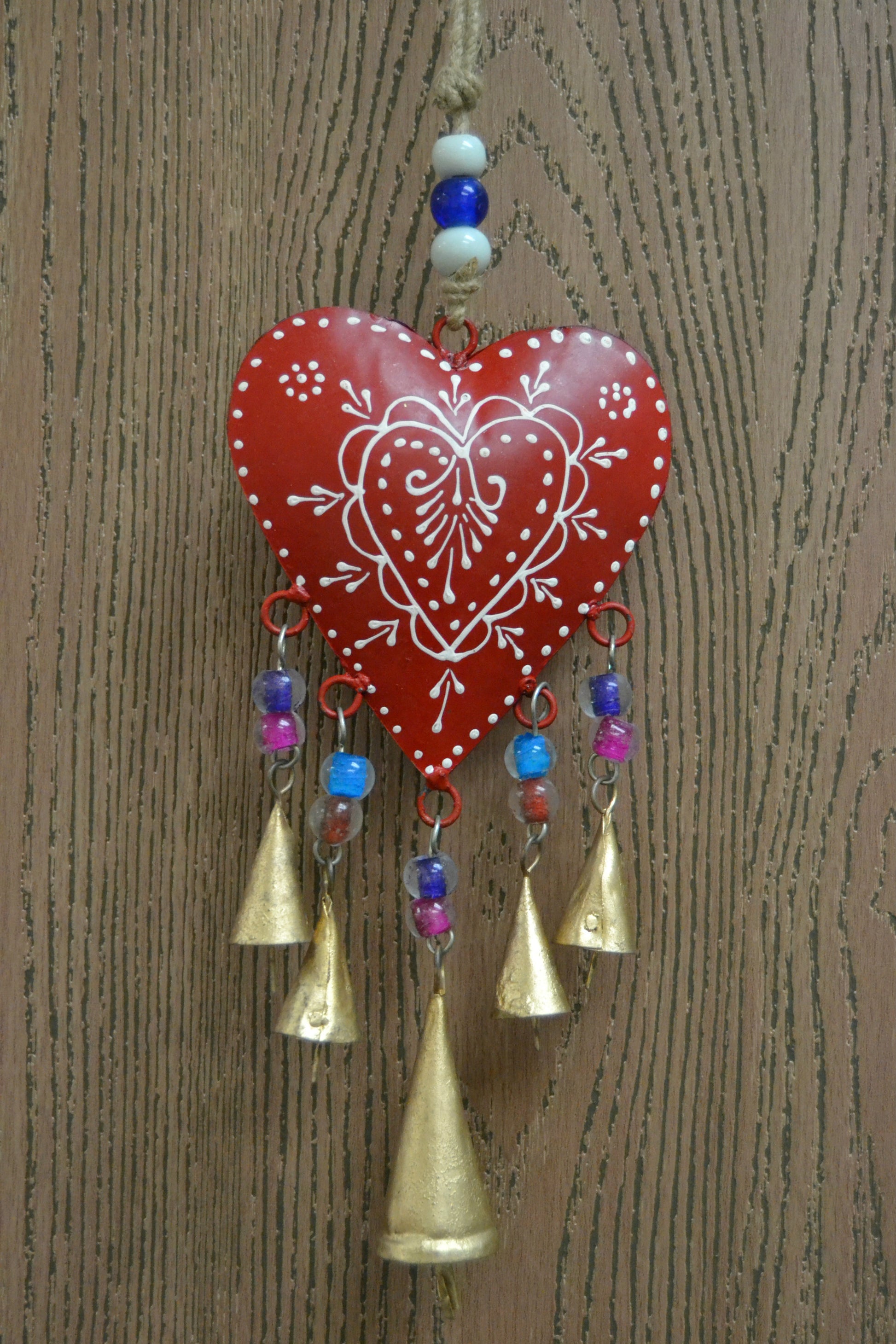 Handmade Red Heart Rusty Iron Metal Windchime