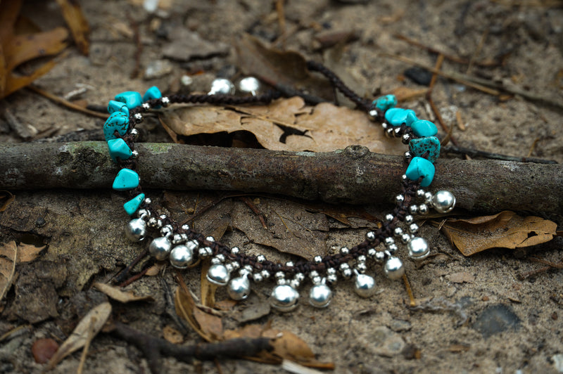 Turquoise Silver Bell Boho Anklet - Bracelets & Anklets