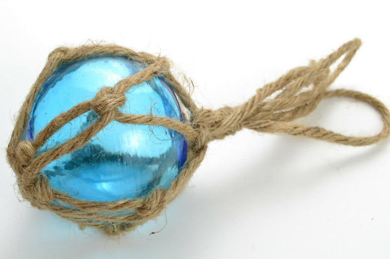Reproduction Blue Glass Float Ball With Net 3"
