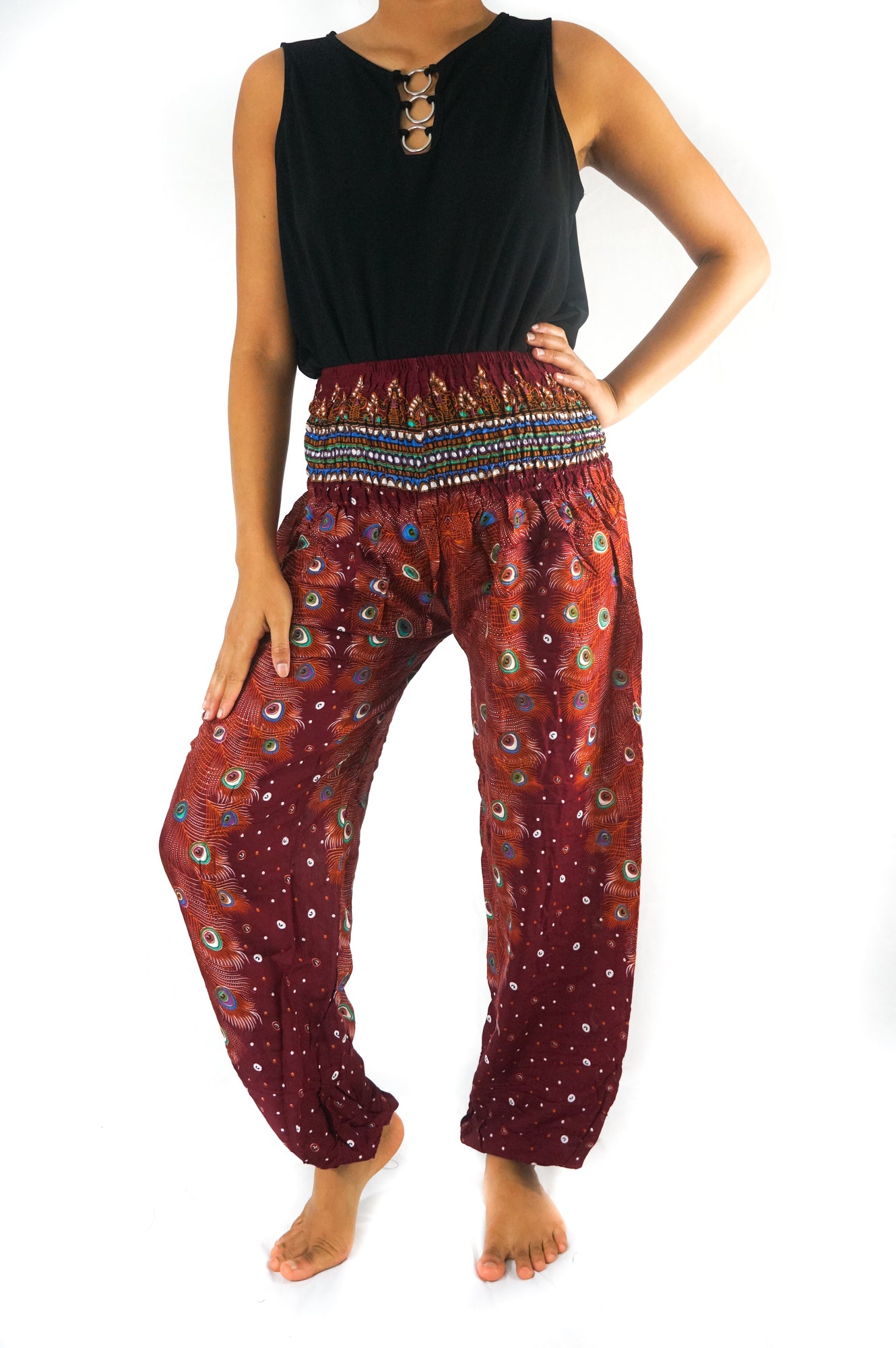 Burgundy PEACOCK Women Boho & Hippie Harem Pants