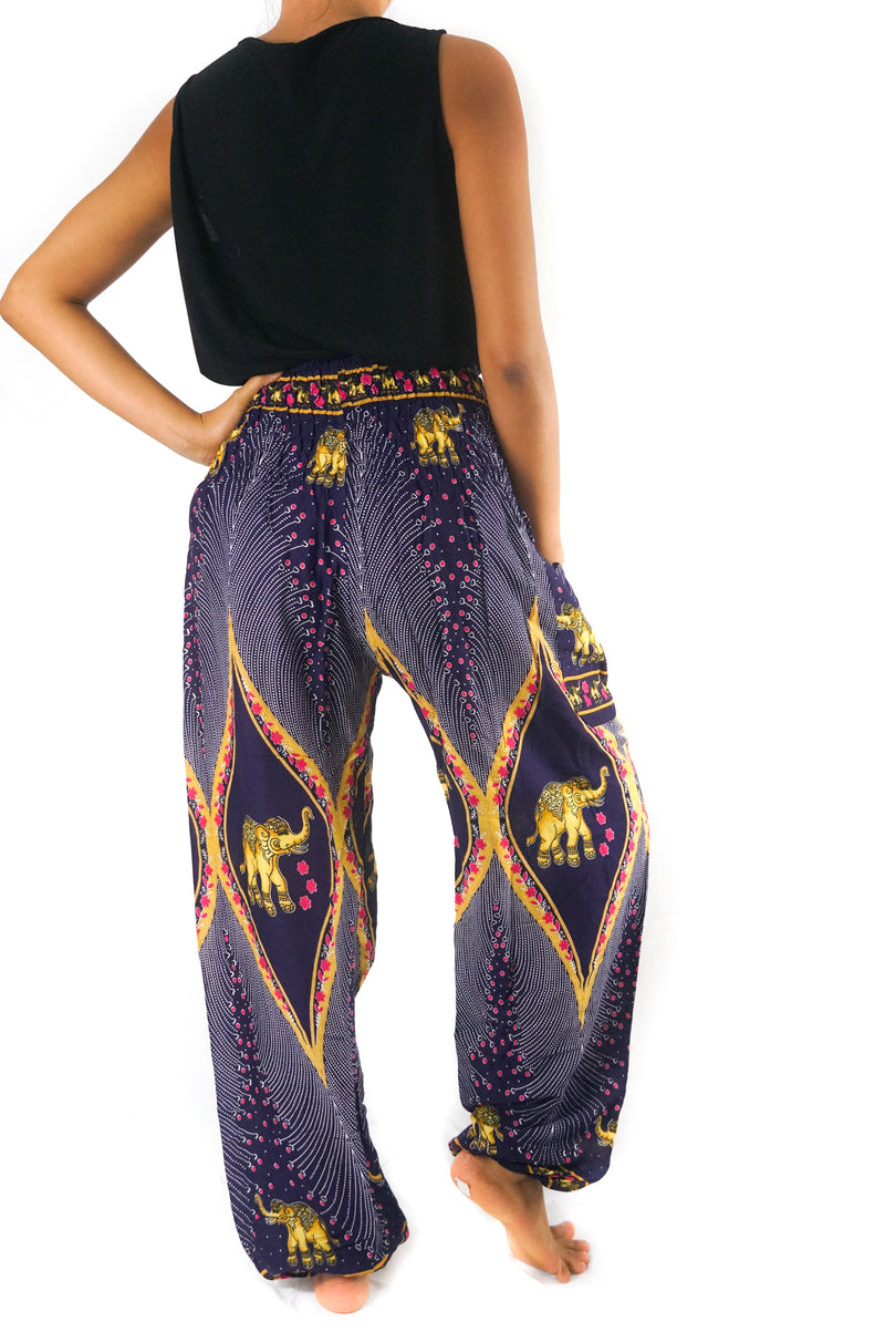 Purple PEACOCK ELEPHANT Women Boho & Hippie Harem Pants