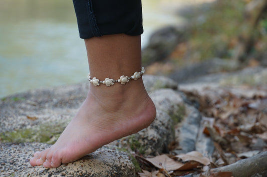 White Turtle Boho Silver Anklet - Bracelets & Anklets