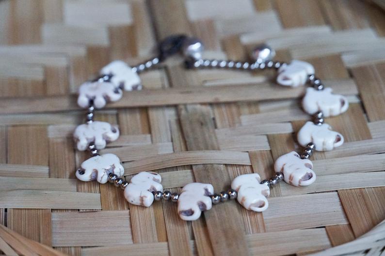 White Elephant Boho Silver Anklet - Bracelets & Anklets