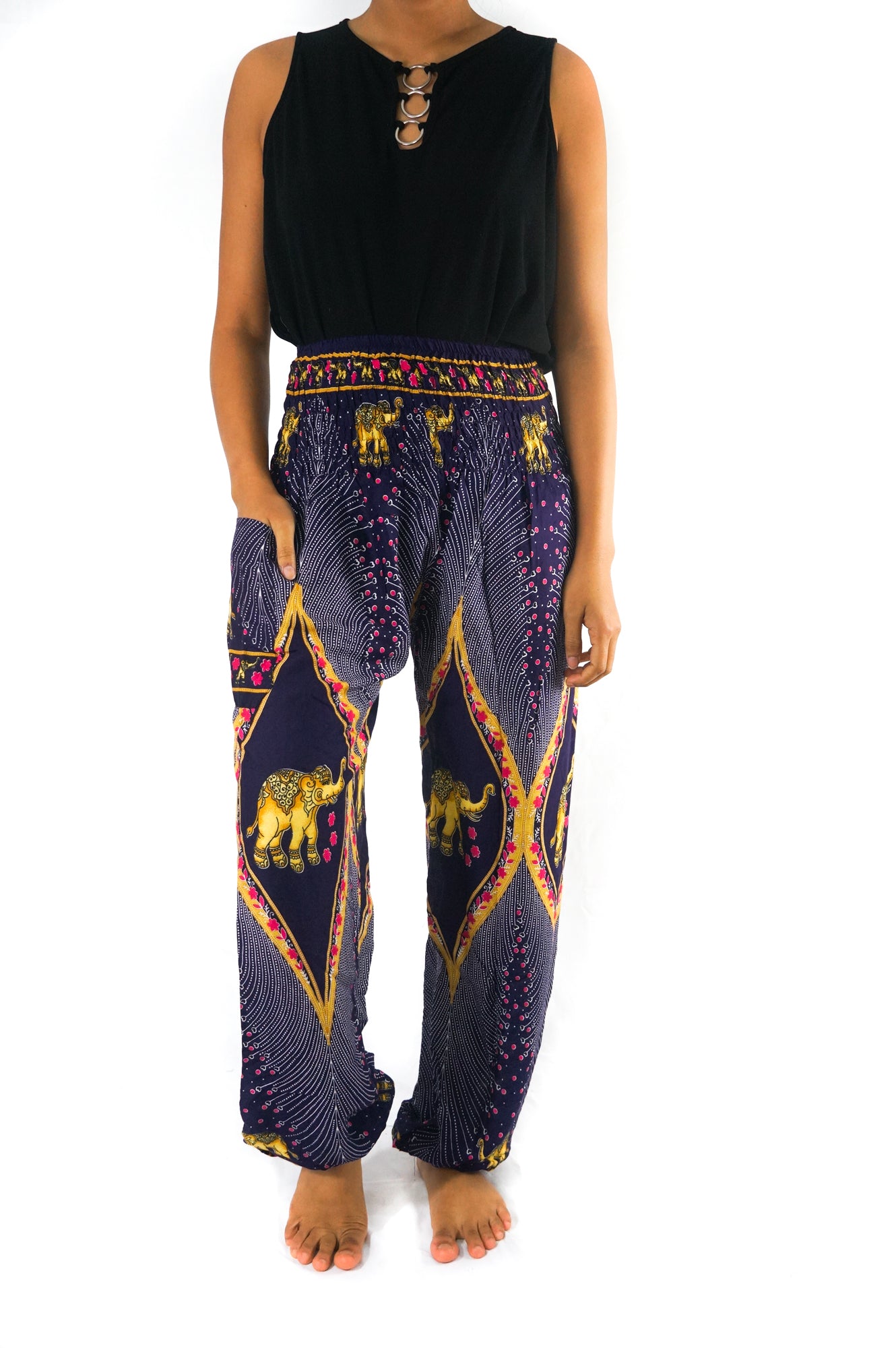 Purple PEACOCK ELEPHANT Women Boho & Hippie Harem Pants