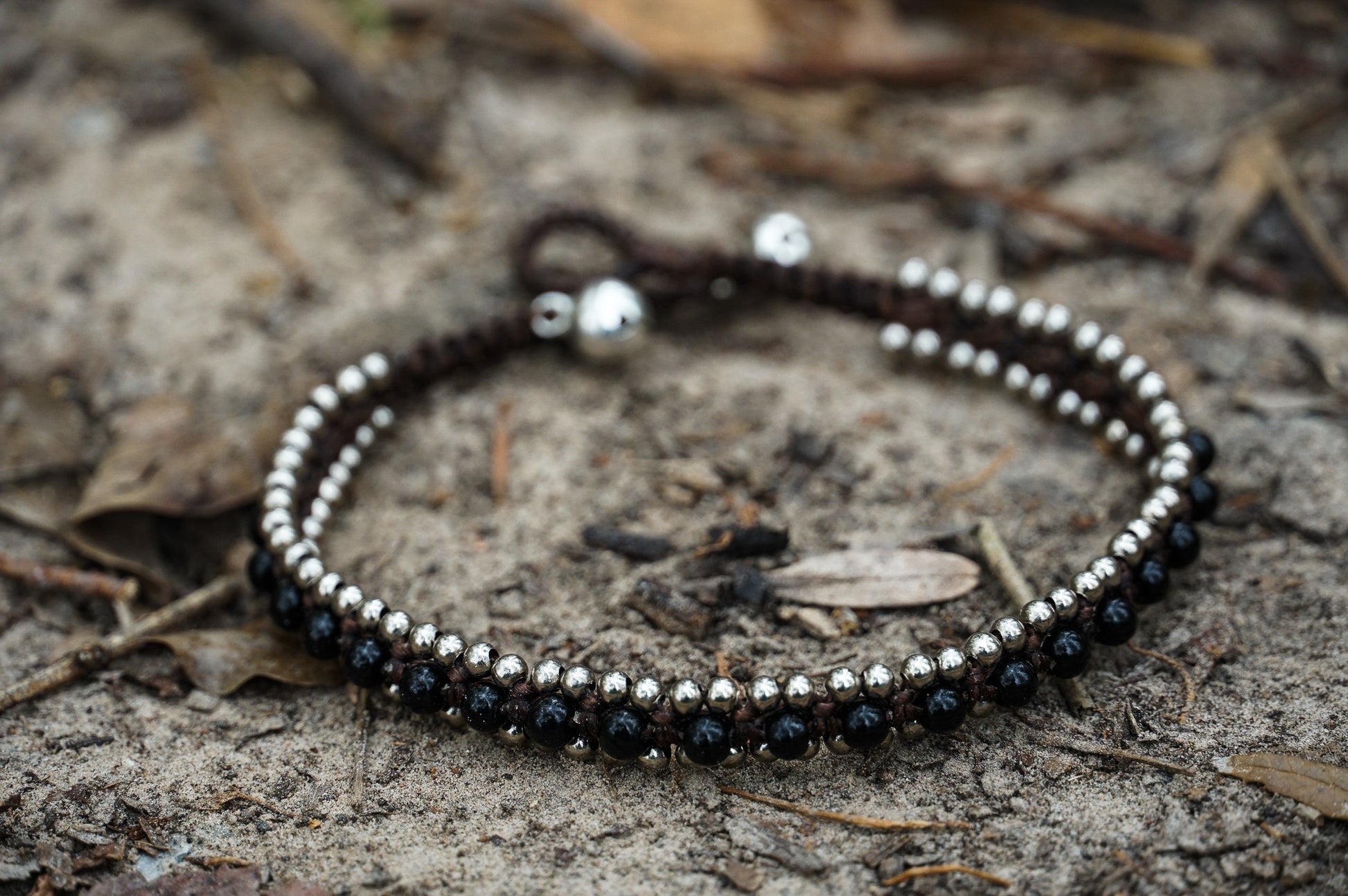 Black Band Boho Silver Anklet - Bracelets & Anklets