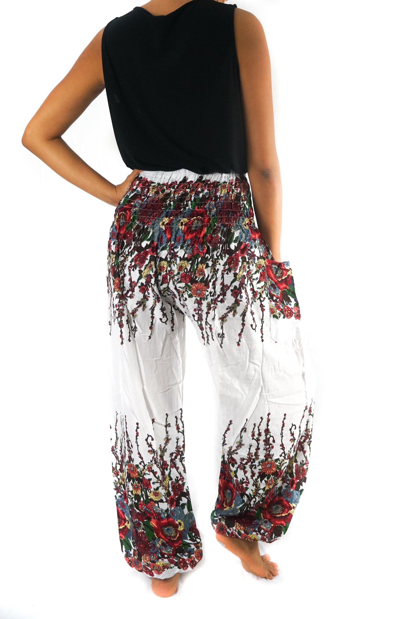 White FLORAL Women Boho & Hippie Harem Pants