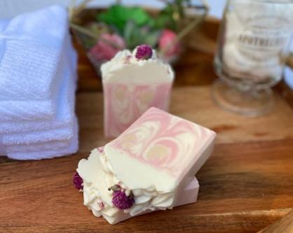 Berry Clean Cherry Bomb Cold Process Soap with Flower embed