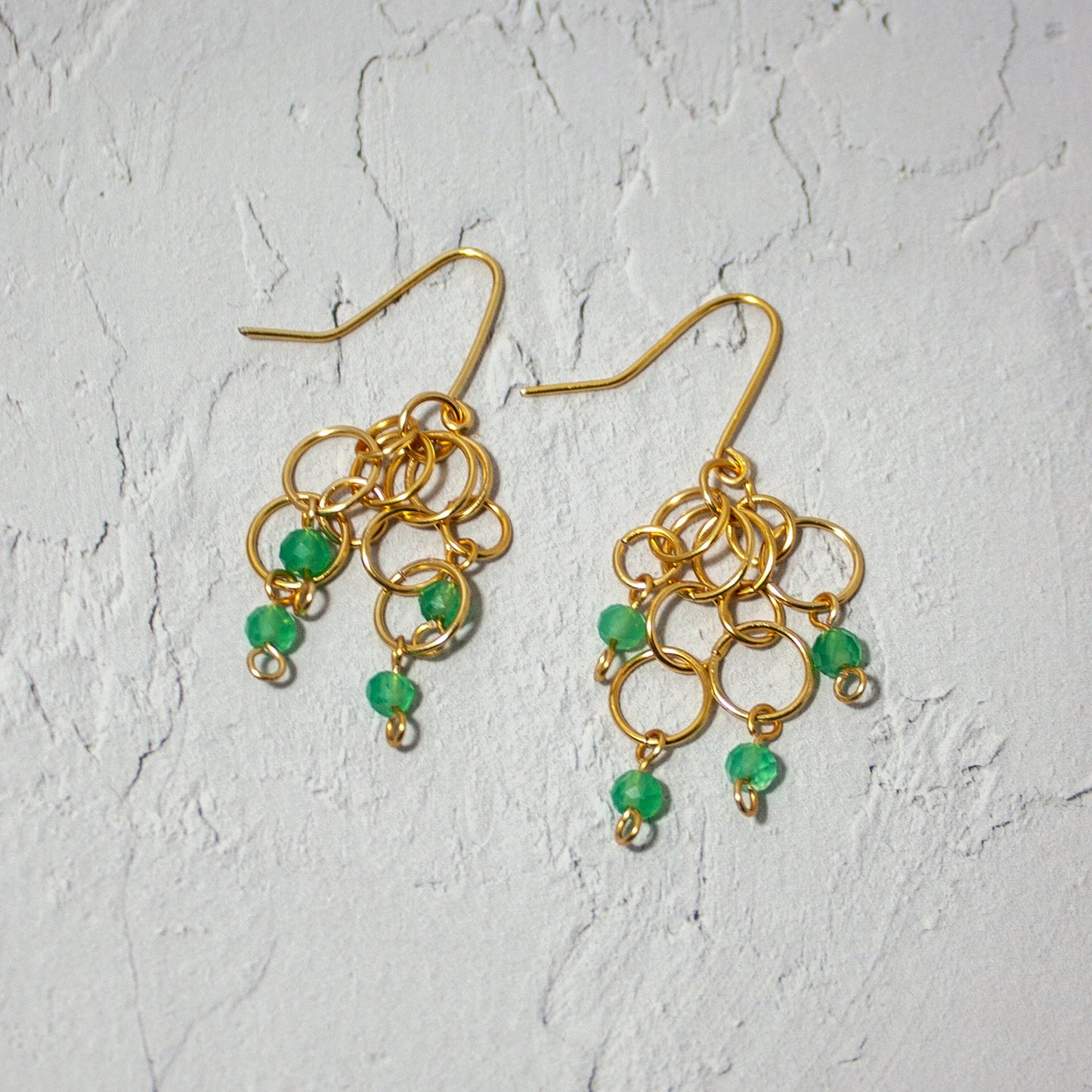 Green Agate Gold Hoops Cluster Fishhook Earrings