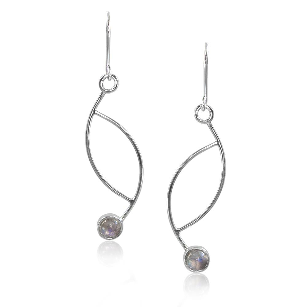 Ellipse Rainbow Moonstone Sterling Silver Fishhook Earrings