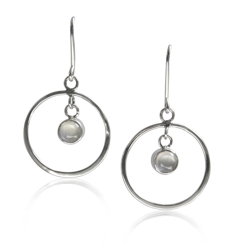 Circle Moonstone Sterling Silver Fishhook Earrings