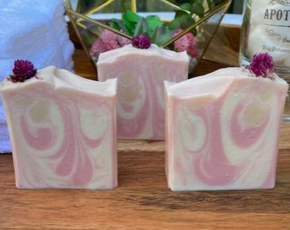 Berry Clean Cherry Bomb Cold Process Soap with Flower embed