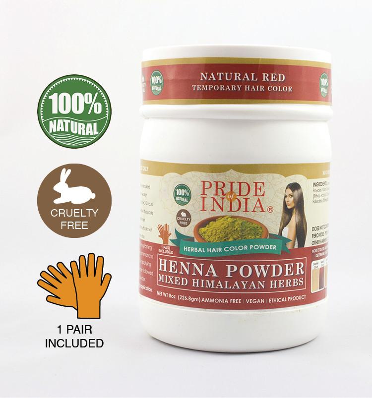 Herbal Henna Hair Color Powder w/ Gloves - Natural Red, Half Pound