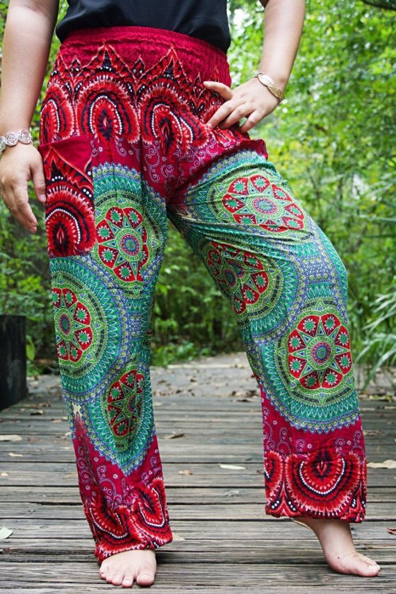 Burgundy GEOMETRIC Women Boho & Hippie Harem Pants