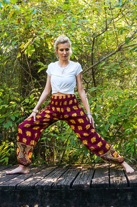 Burgundy ELEPHANT Women Boho & Hippie Harem Pants