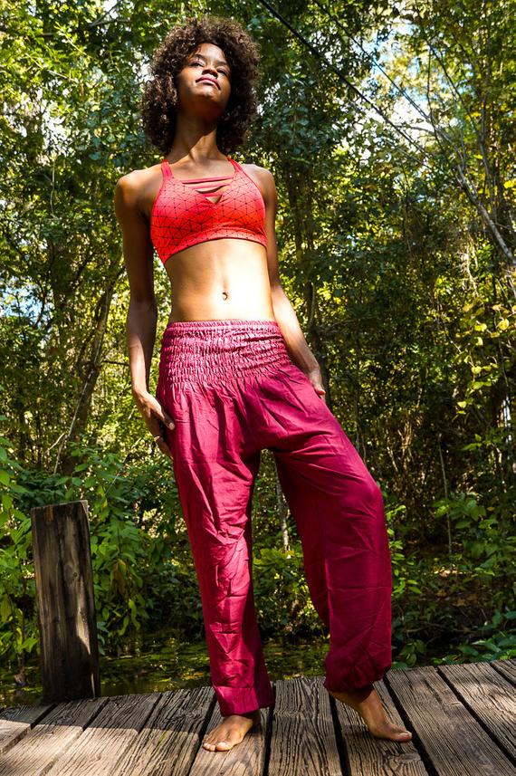 Burgundy Women Boho & Hippie Harem Pants - Pants