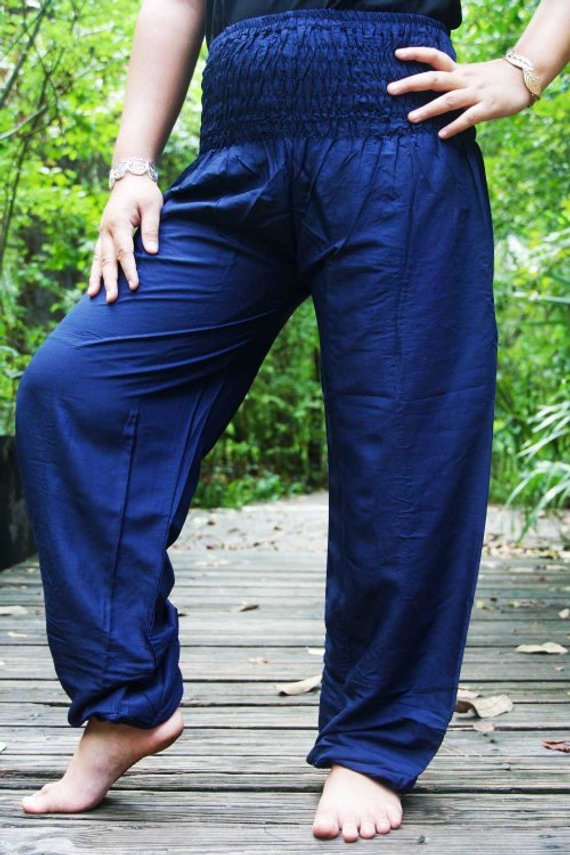 Solid Blue Women Boho & Hippie Harem Pants