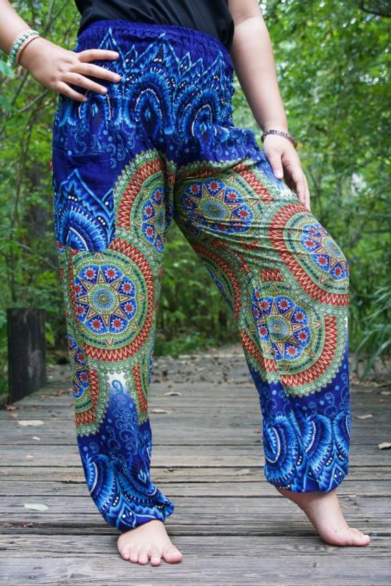 Blue Geometric Women Boho & Hippie Harem Pants