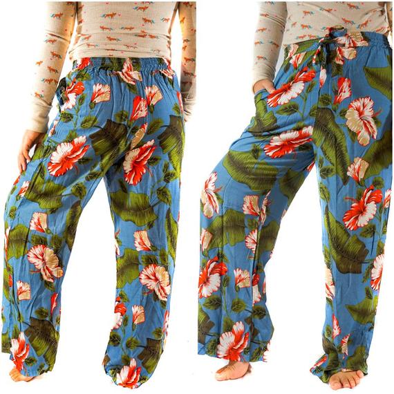 Leaf Print Women Boho & Hippie Harem Pants XS-M