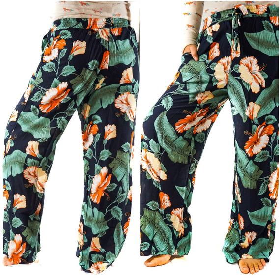 Leaf Print Women Boho & Hippie Harem Pants XS-M