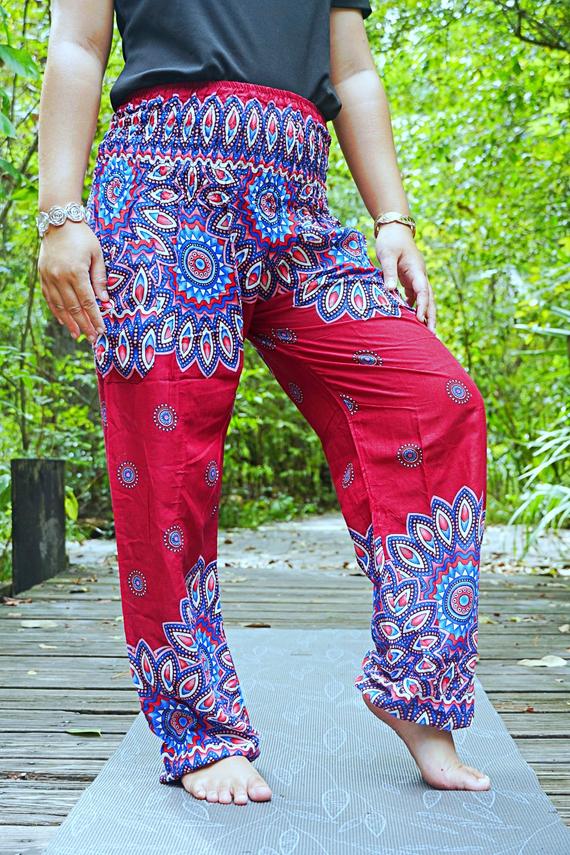 Burgundy FLORAL Mandala Women Boho & Hippie Harem Pants