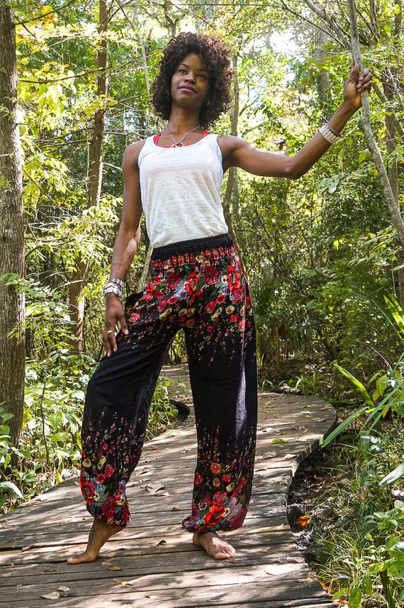 Black FLORAL Women Boho & Hippie Harem Pants