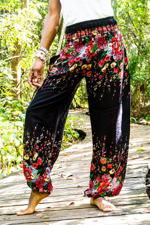 Black FLORAL Women Boho & Hippie Harem Pants