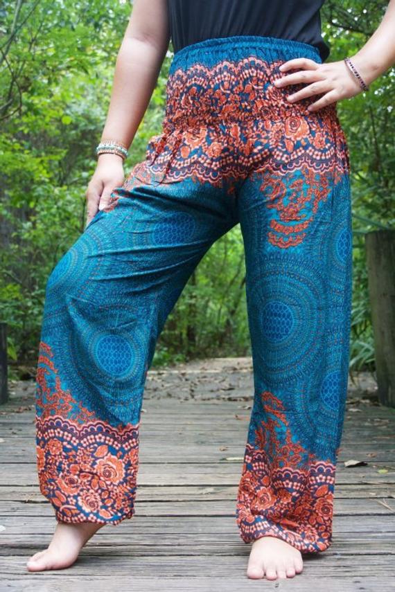 Teal orange MANDALA Women Boho & Hippie Harem Pants