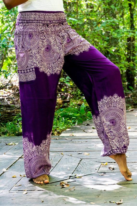 Purple Floral Women Boho & Hippie Pants - Pants