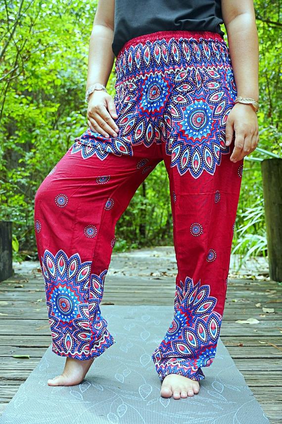 Burgundy FLORAL Mandala Women Boho & Hippie Harem Pants