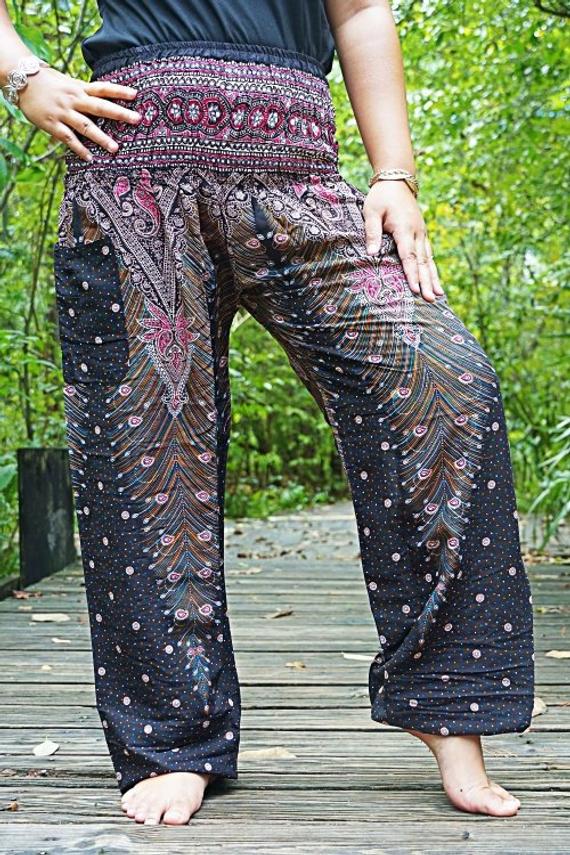 Brown Pink PEACOCK Women Boho & Hippie Harem Pants