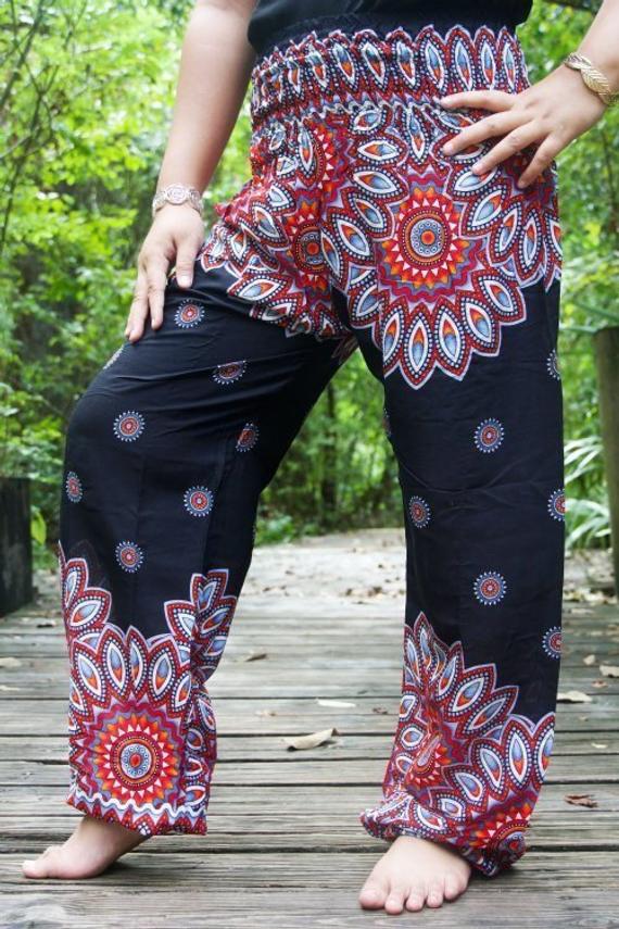 Black FLORAL Women Boho & Hippie Harem Pants