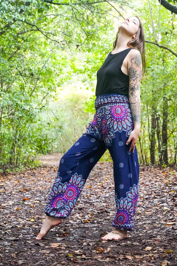 Blue FLORAL MANDALA Women Boho & Hippie Harem Pants