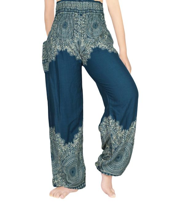 Teal Floral Women Boho & Hippie Pants - Pants