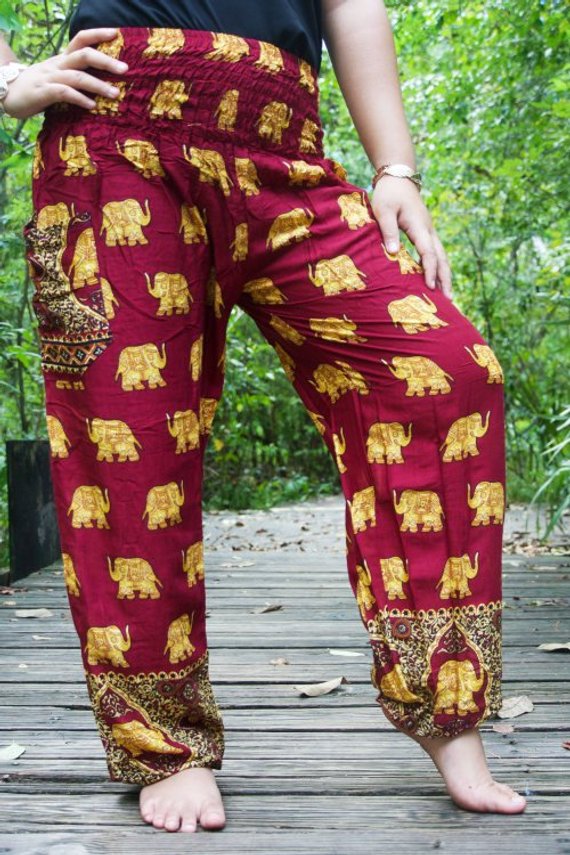 Burgundy ELEPHANT Women Boho & Hippie Harem Pants