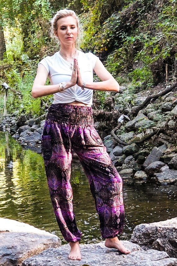 Purple PAISLEY Women Boho & Hippie Harem Pants