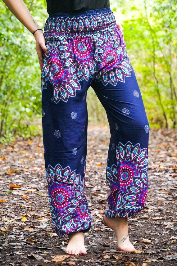 Blue FLORAL MANDALA Women Boho & Hippie Harem Pants