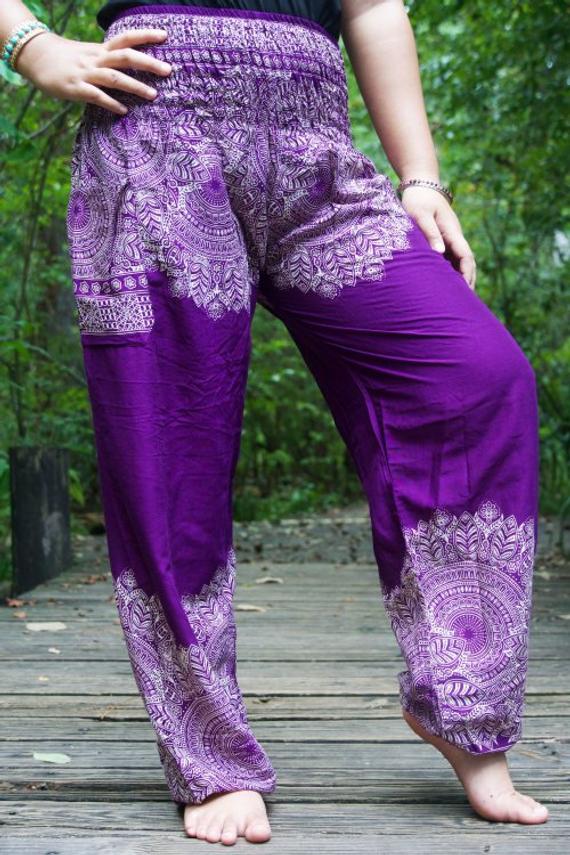 Purple Floral Women Boho & Hippie Pants - Pants