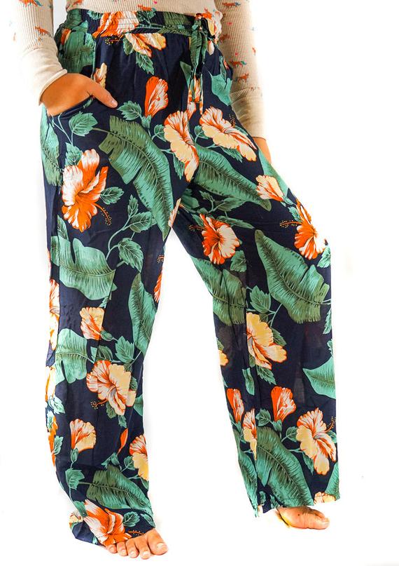 Leaf Print Women Boho & Hippie Harem Pants XS-M