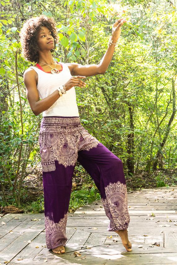 Purple Floral Women Boho & Hippie Pants - Pants