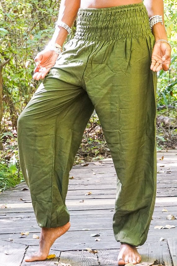 SOLID Green Women Boho & Hippie Harem Pants