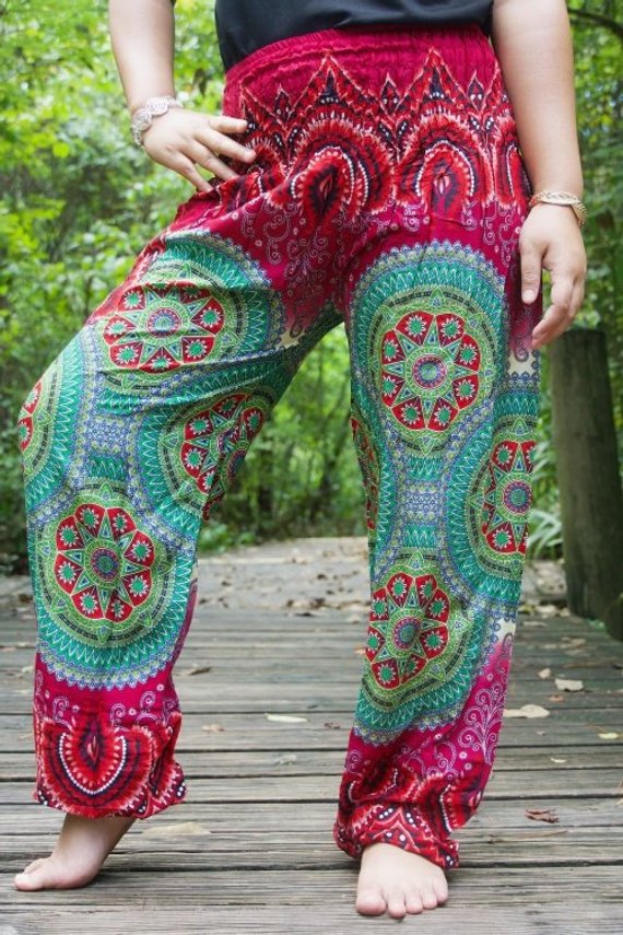 Burgundy GEOMETRIC Women Boho & Hippie Harem Pants