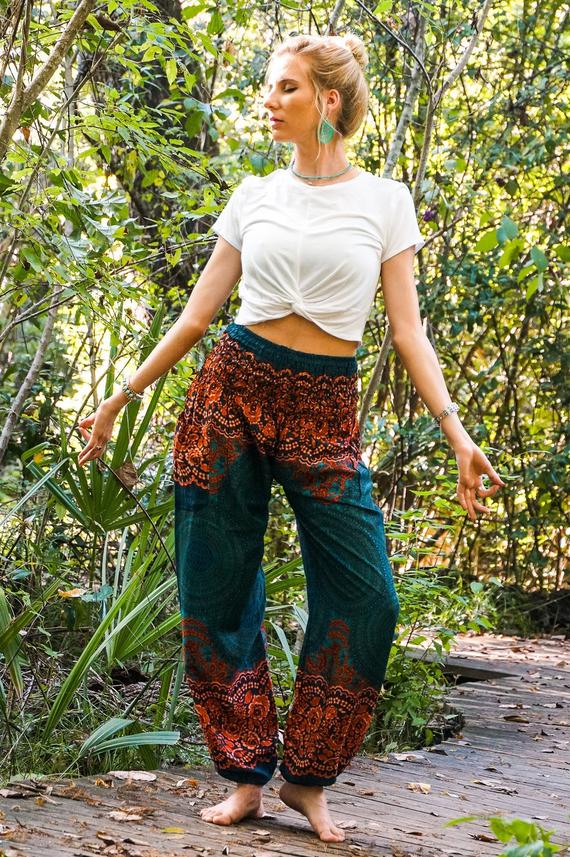 Teal orange MANDALA Women Boho & Hippie Harem Pants