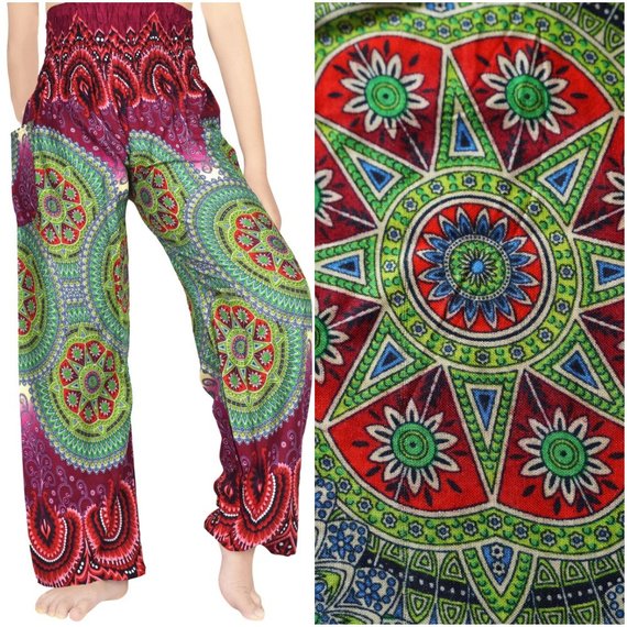 Burgundy GEOMETRIC Women Boho & Hippie Harem Pants